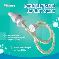 NEW Rinseroo: 5ft Slip-On Handheld Shower Attachment Hose w/Spray Head- Removable Extension Arm- Converts Fixed Shower Head into Handheld Bather. Portable, No-Install Shower Hose Wand for Seniors, RV.