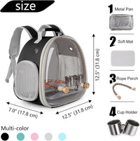 Small Bird Travel Backpack Carrier Cage - Black / Metal Tray + Cups - image 2