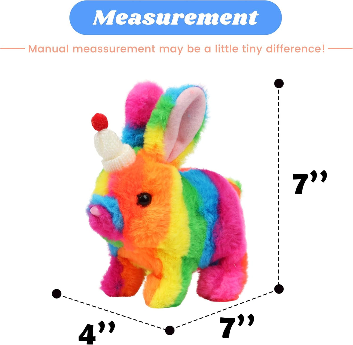 Hopearl Walking Gray Tabby Cat Interactive Electronic Pet Plush Kitty - Hat Bunny-Rainbow - image 2