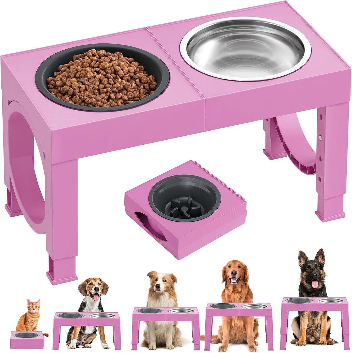 XIAZ Elevated Dog Bowls Large Breed Raised Dogs Bowl Stand - C-Pink / Mid