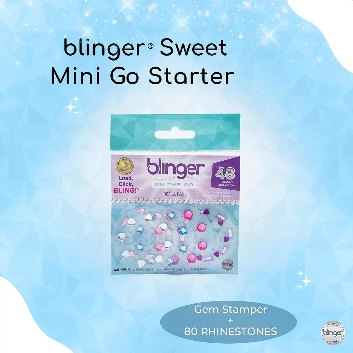 blinger mini starter set with clip-on gem styling tool and 10 mini rhinestone discs - view 10