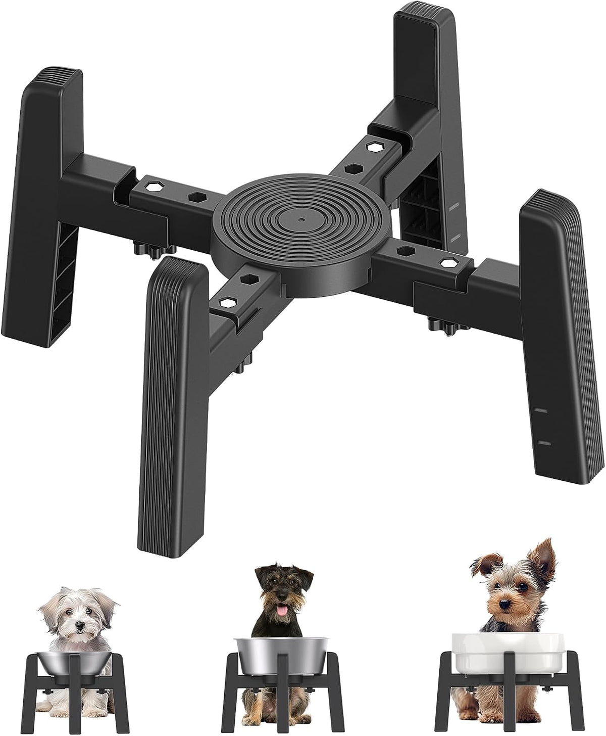 Dog Bowl Stand with Adjustable Height and Width [Stand Only] – Essentials for Dogs - 1 Pack For Bowl / H: 6.3''; W: 6.1-10.4''