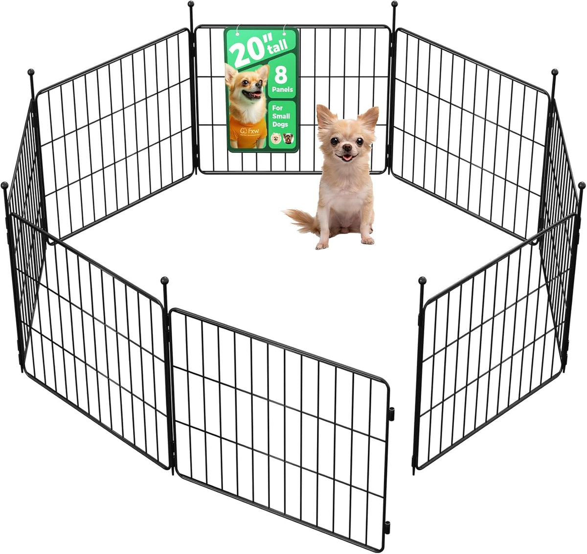 FXW MiniPaws Dog Playpen, Indoor, Yard & RV Camping, 20" H - 8 Panels / 20"H