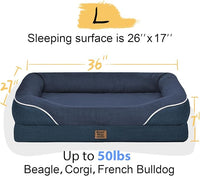 Orthopedic Washable Large Dog Bed - Egg Foam Dog Beds for Large and Medium Dogs Big Pet Beds with Removable Washable Cover and Bolster for Extra Large Dogs