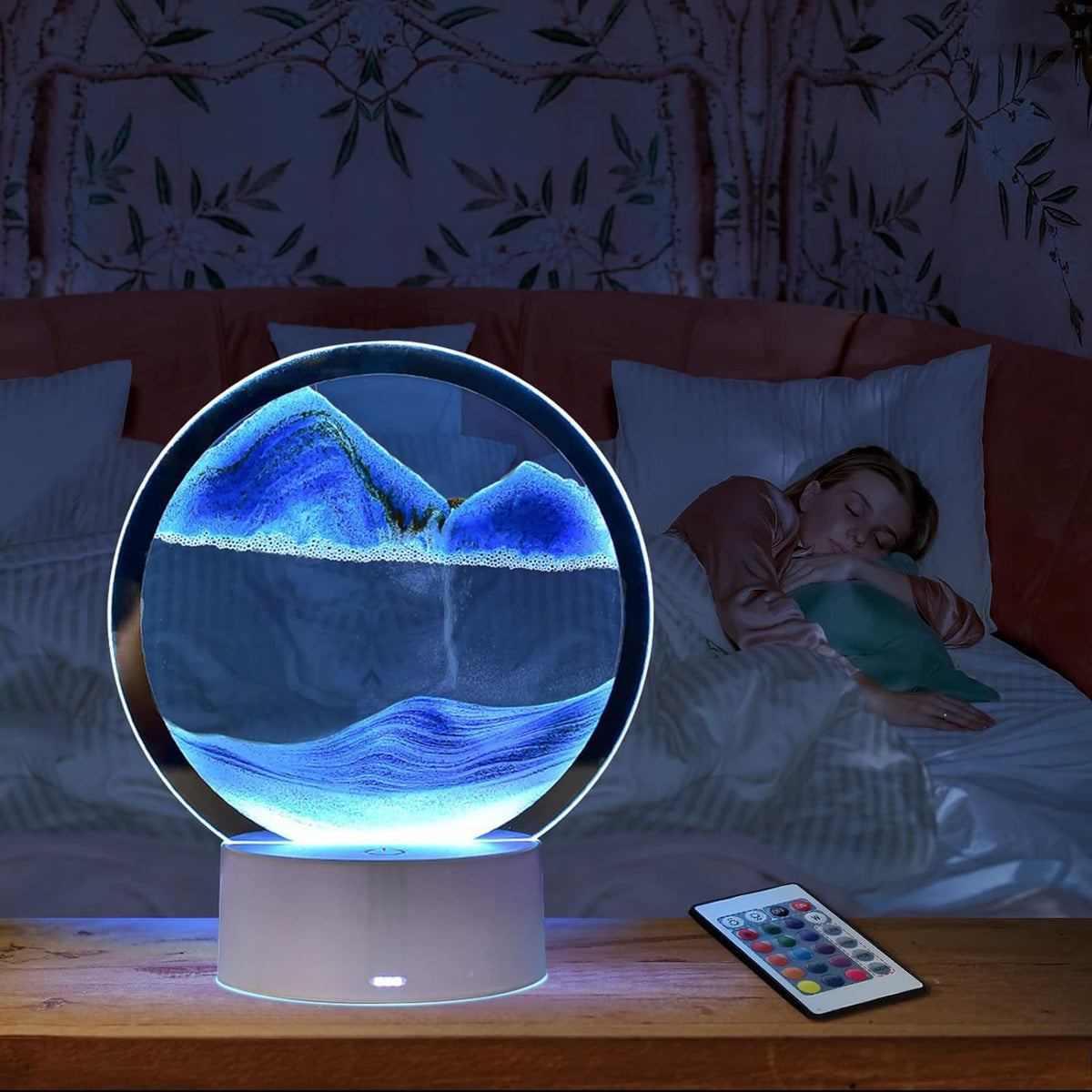 rysnwsu Moving Sand Art Picture Round Glass 3D Deep Sea Sandscape - Blue / Button-Control - image 2