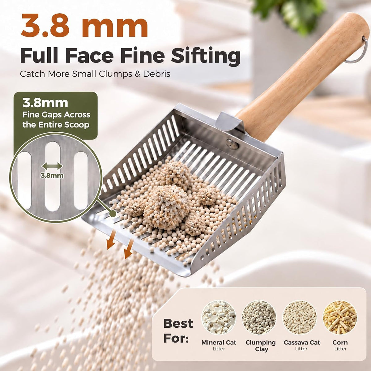Cactus Cat Litter Scoop with Holder, 2 Replaceable Shovels - White / Full Face Fine Sifting (3.8mm) - image 4