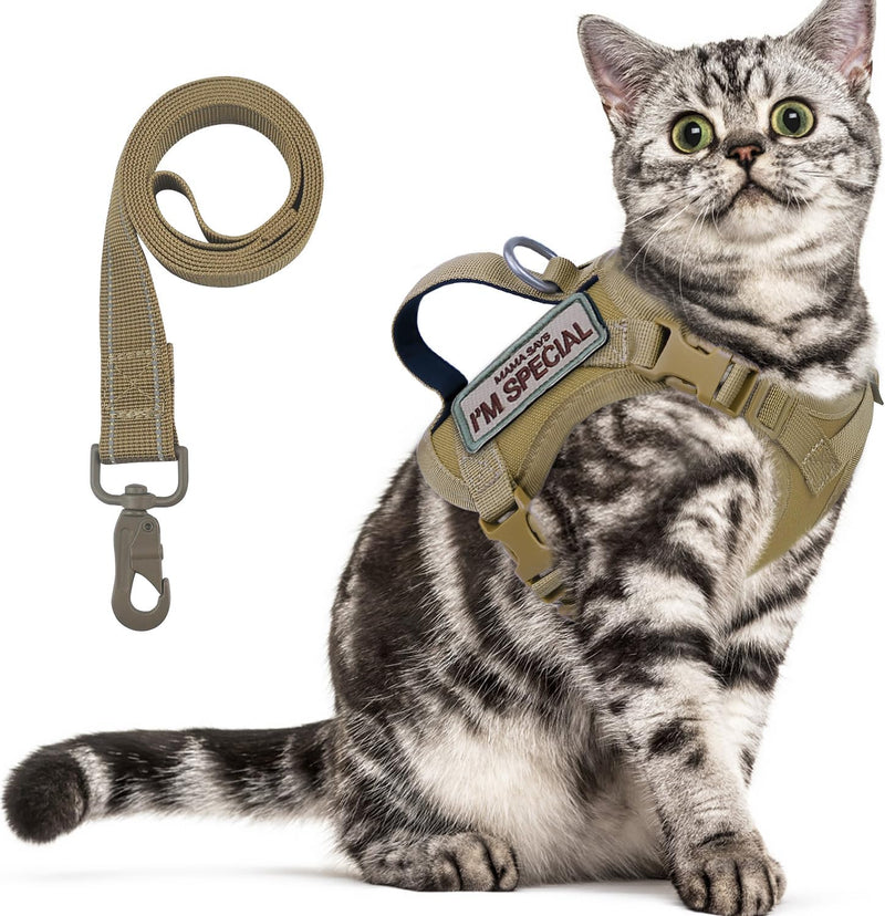 Tactical cat Vest Adjustable Kitten Harness no Pull Puppy Vest - Medium / Khaki