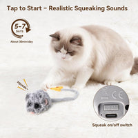 Migipaws Interactive MigiMouse Cat Toy 360° Rolling & Spin with Mesh - Long-Grey - image 3