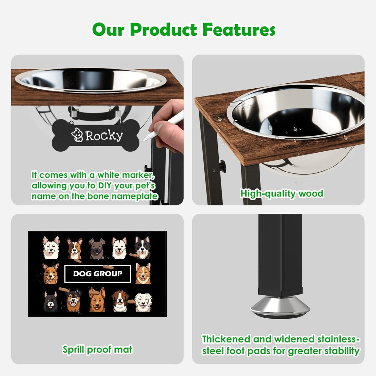 SHAINFUN Elevated Dog Bowls with Slow Feeder & Mat for Medium - Brown-3L - image 4