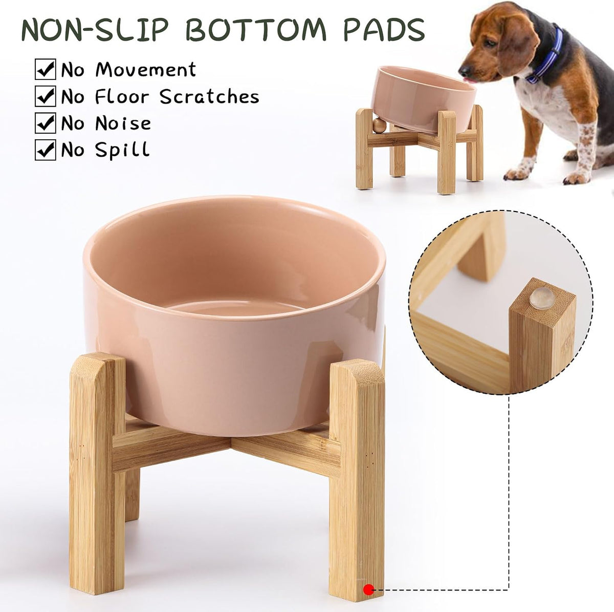 Black Raised/Elevated 15°Slanted Ceramic Dog Bowl for Small Breeds - Khaki / 3.6 CUPS - Medium Dog Bowls - image 2