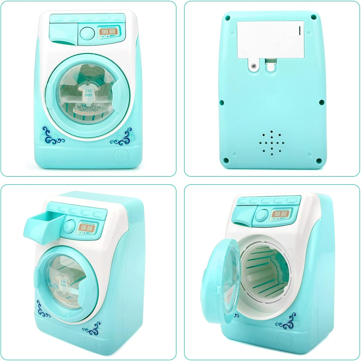 deAO Washing Machine Toy for kids Sound Lights Laundry Play Set - Green - image 4