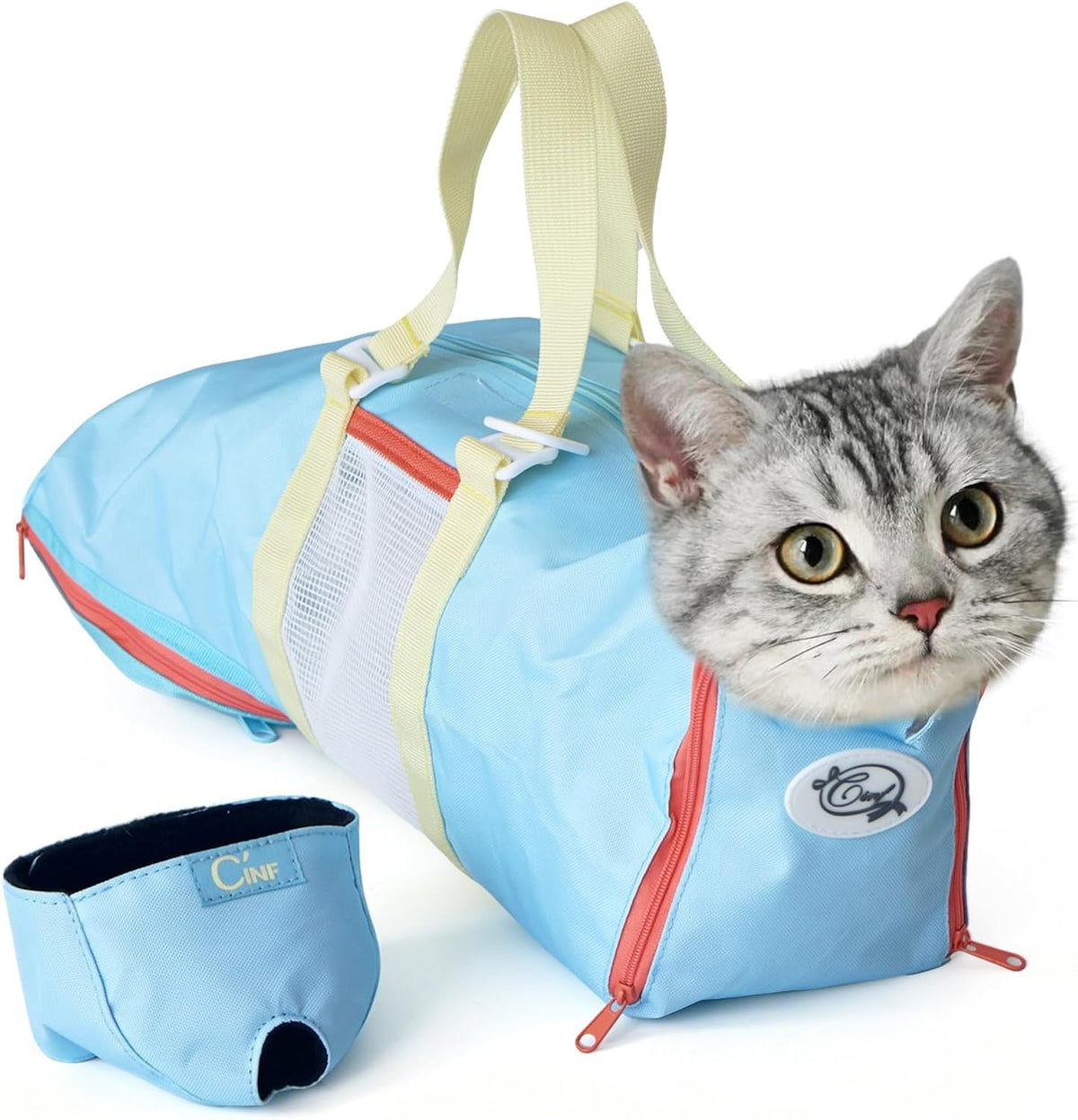Cinf Cat Restraint Grooming Bag - M Size–Fits most adult cats (8–12 lbs) / Sky Blue Citrus