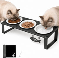 Elevated Cat Bowls with Splash Proof Mat for Kitten Puppy - White / 3bowls