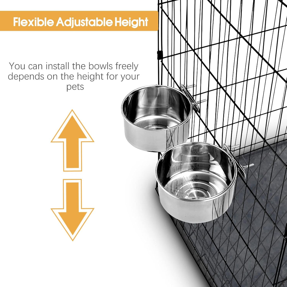 2 Pcs Stainless Steel Small Dog Crate Food Water Bowl - M (45 & 31 OZ) / Silver - image 4