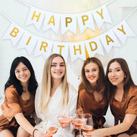 Happy Birthday Banner,Pre-Strung Black and Gold Party Decorations，16ft Pre-Strung Hanging Sign - GOLD - image 2