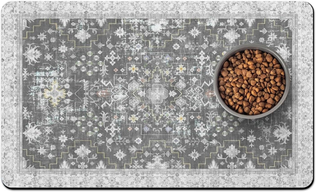 Pet Food Mats for Floor, Absorbent Dog Mat for Food and Water Dispenser Mat, Dog Food Mat Quick Dry - Grey / 24"L x 16"W