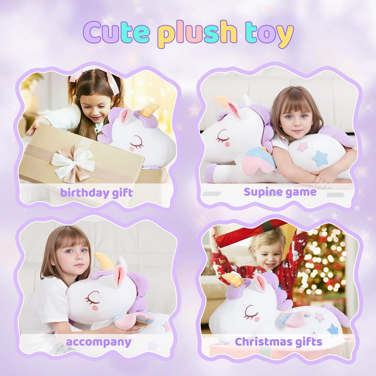 32inch Cute Giant Pink Unicorn Plush, Jumbo Soft Body Pillow Pet - 32 Inch Purple Unicorn / 32 inch - image 4