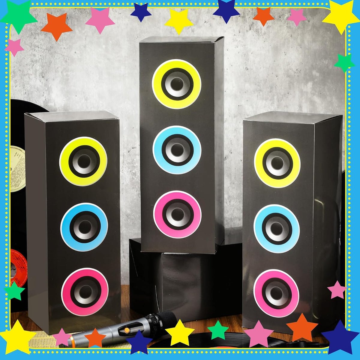 Humyoun 4 piece 80s 90s paper boombox party decoration boxes in colorful print - view 11