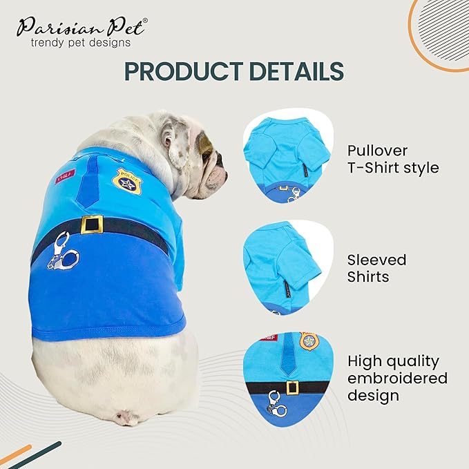 Parisian Pet Embroidered Dog Police Costume - Cop Costume for Dogs - 100% Cotton & Polyester - Blue, Medium Size