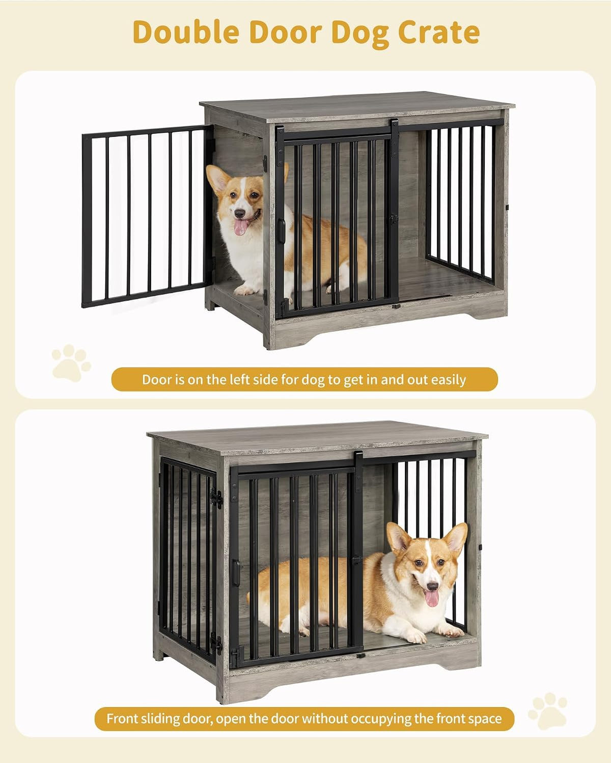 Hzuaneri 77.6 in Double Dog Crate Furniture - Greige / 31.9"L x 21.7"W x 26.6"H - image 3
