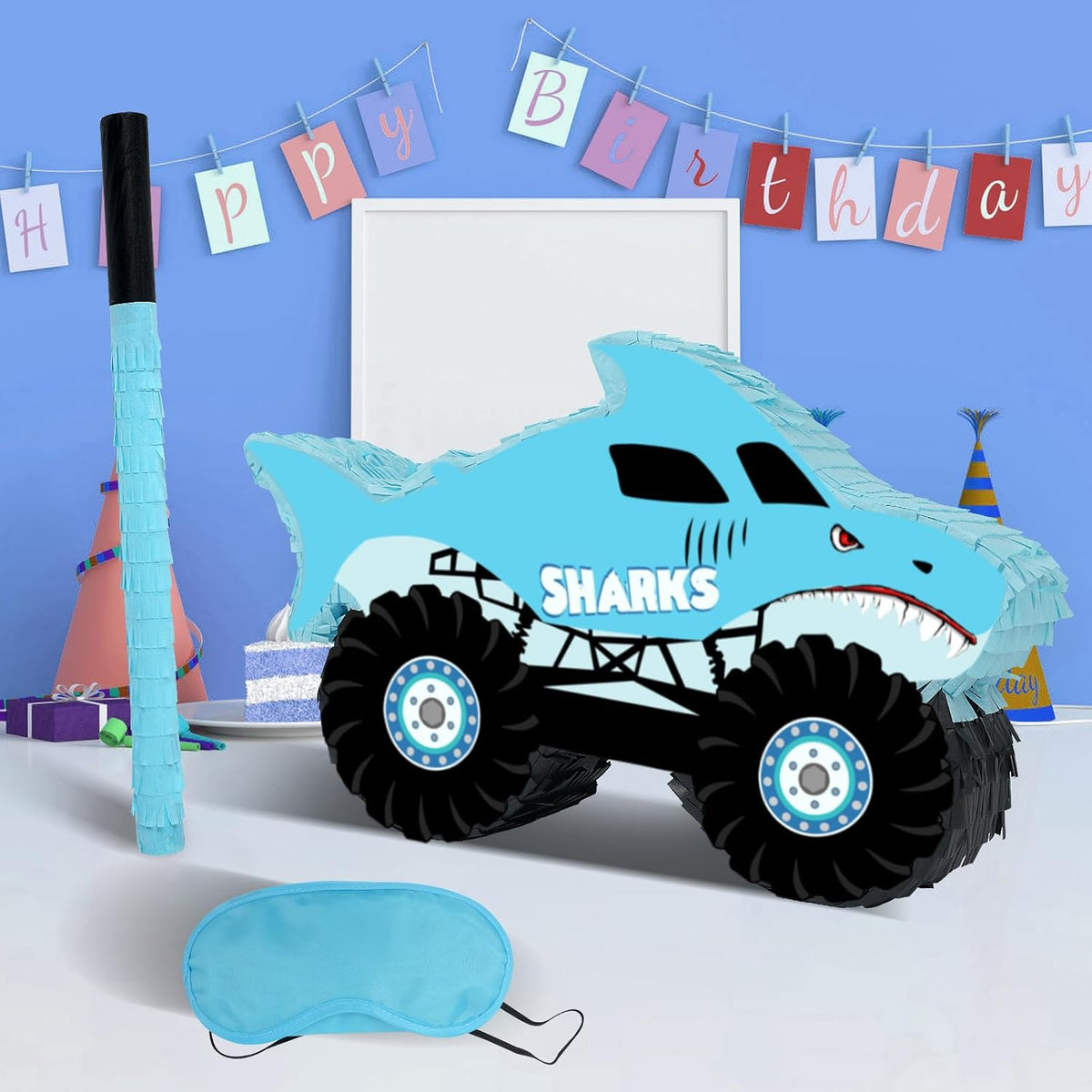 Princess Castle Pinata - Pink Castle Pinata with Blindfold and Bat for Girls Kids Princess Theme - Shark Truck - image 4