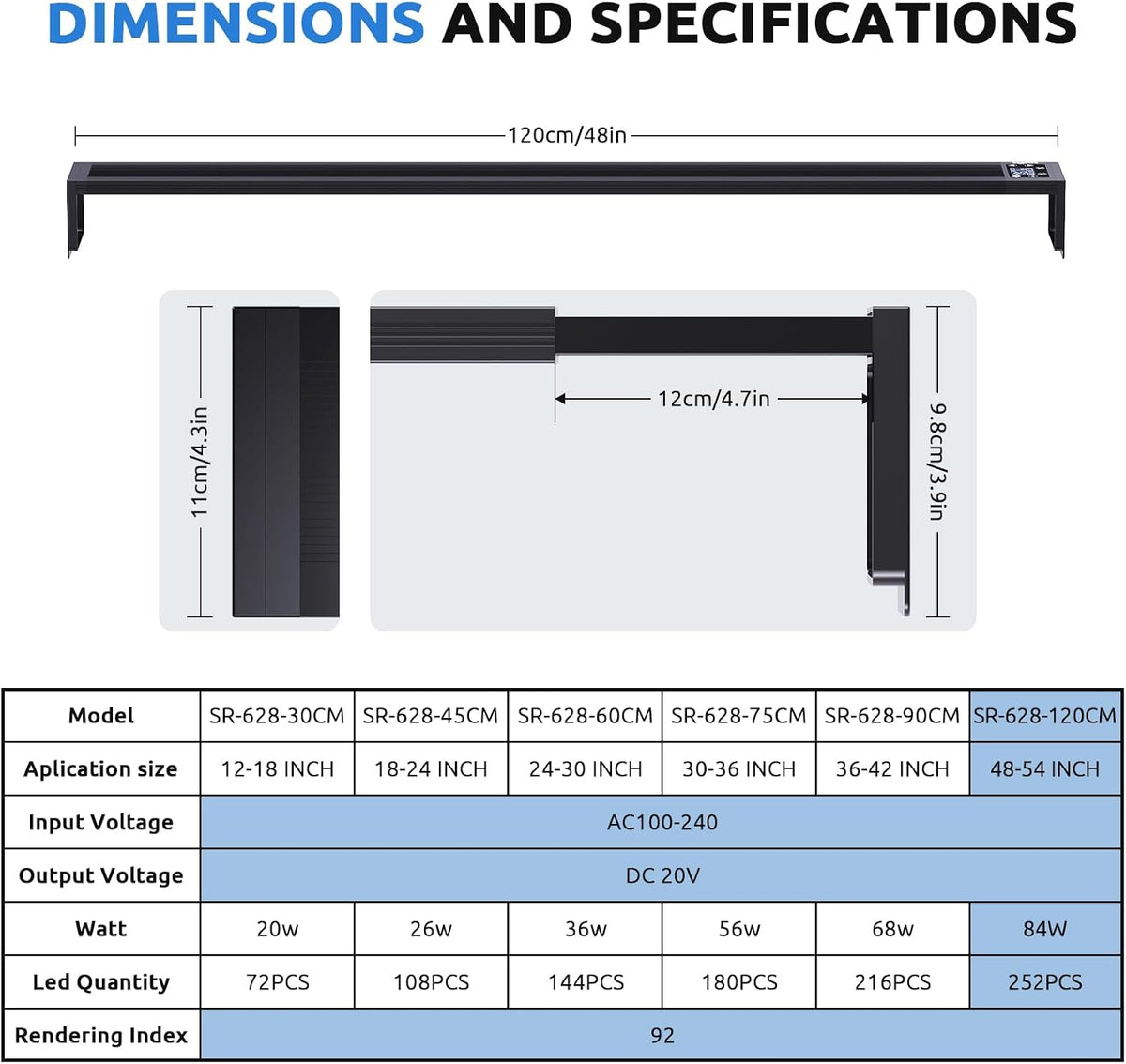 SEAOURA 24/7 LED Aquarium Light for 12-18 Inch Fish Tank Plant - for 48-54 inch tank - image 2