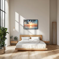Framed Large Lake Sunset Wall Art, Oversized Natural Landscape Wall Decor for Living Room, Tree Leaves Canvas Painting Pictures Home Decoration for Living Room Bedroom Office 36"x24"