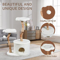 NATURAL EXPRESSIONS Modern Cat Tree and Tower for Indoor, Luxury Solid Wood Condo for Large Cats, Flower Cat Tree with Scratching Post, Cat Climbing Furniture with Cat Hiding Enclosure