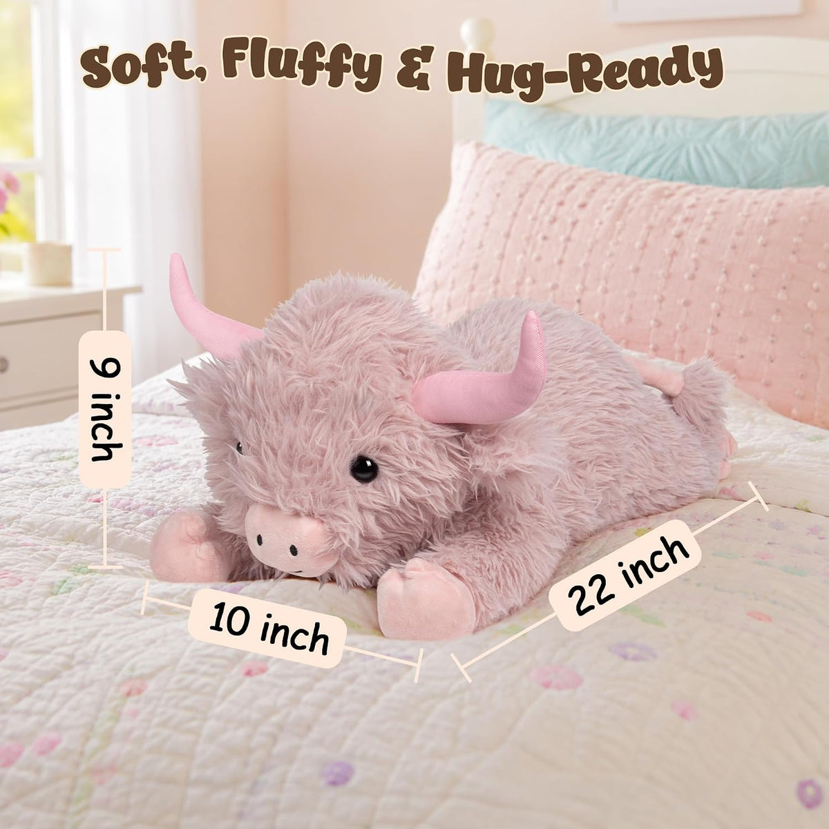 Wepop 5lbs Highland Cow Weighted Stuffed Animals 22in Giant Highland - Highland Cow-pinkp - image 4