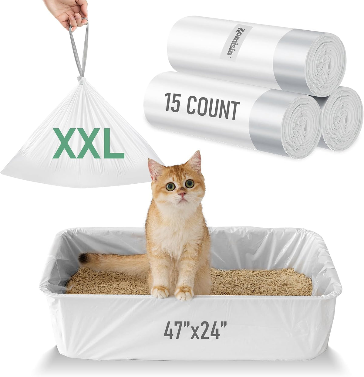 Cat Litter Box Liner XXL - 15 Count 47" x 24" Jumbo Litter Bags – Daily Care for Cats - 15 Count (Pack of 1)