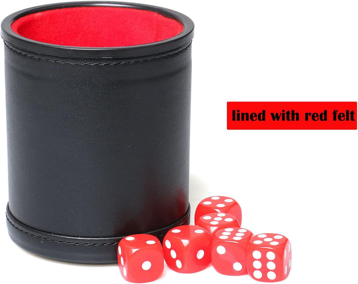Felt Lined PU Leather Dice Cup Set with 6 Dot Dices – Fun for Kids & Family - Red1 - image 2