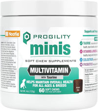Nootie PROGILITY Daily Mini Multivitamin Chews for Dogs - Supports Immunity, Heart, Eye, Brain, and Bone Health with Taurine- for All Dog Sizes - 60 Soft Chews - Sold in Over 5,000 Pet Stores
