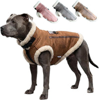 Retro Aviator Dog Jacket – Faux Leather Winter Coat with Plush Sherpa Fleece Lining for Bulldog - Coffee / XX-Large