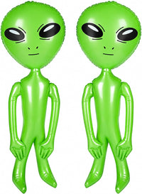 ArtCreativity set of two 34 inch green inflatable alien toys for parties and pools