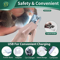 Dog Nail Clippers & Cat Nail Clipper with Catcher, 2 in 1 Dog Nail Trimmers & Grinder with Light for Large Small Dogs Cats,Silent Groom Pro Claw Trimmer, Rechargeable Dogs Nails Grinder Quiet