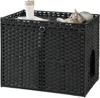 Cat Litter Box Enclosure, Extra Large Hidden PE Rattan Natural – Essentials for Cats - Black