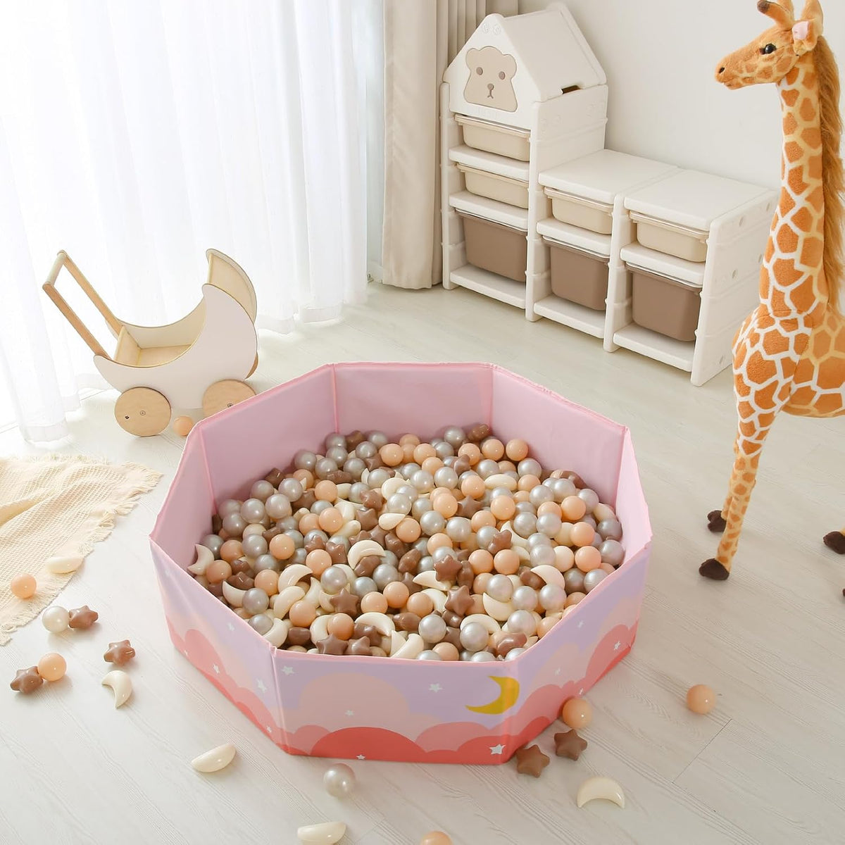GOGOSO Ball Pit Balls Stars Moon Shapes Plastic Pitballs for Child - 200 balls / Coffee+ Milktea+ Cream White+pearl Light Gray - image 4