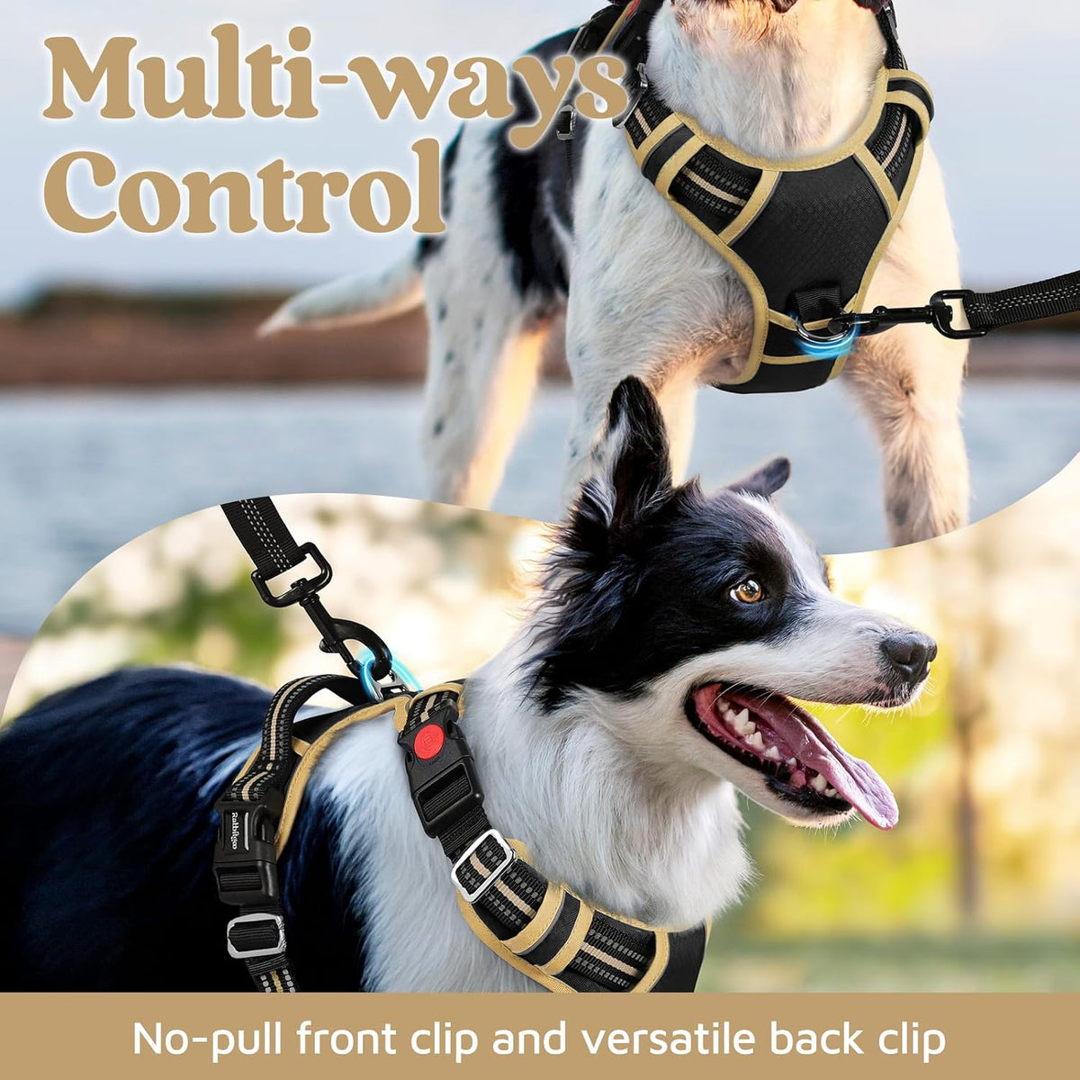 rabbitgoo Dog Harness for Large, No Pull 3 Buckles Easy On & Off – Essentials for Dogs - Black & Khaki / Large - image 3