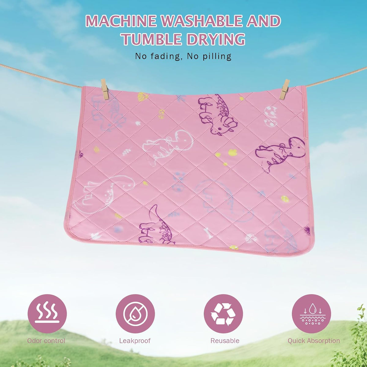 IEUUMLER Washable Pee Pads for Dogs - Pink Dinosaur / 30"X20"-2pcs - image 4