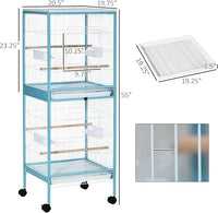 PawHut Large Bird Cage with 1.7 ft. Width for Wingspan, Bird Aviary Indoor with Multi-Door Design, Fit for a Canary, Finch, Conure, 55", Light Blue