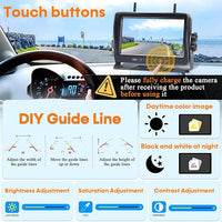 Wireless Backup Camera for RV Install-Free 7-Inch: Magnetic HD 1080P Recording Solar Rear View Camera No-Delay Signal with Touch Button Monitor System Y08