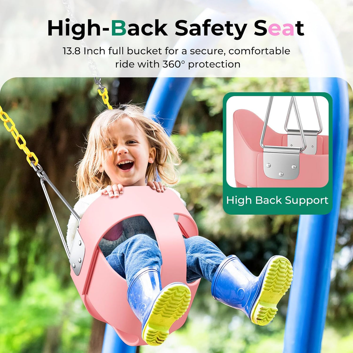 DECORLIFE Toddler Swing, Baby Swing Outdoor - Pink - 1 Pack - image 3