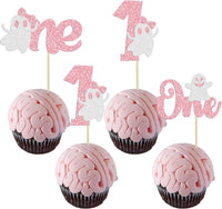 Gyufise Halloween baby shower cupcake toppers with Oh Baby ghost designs on picks - view 3