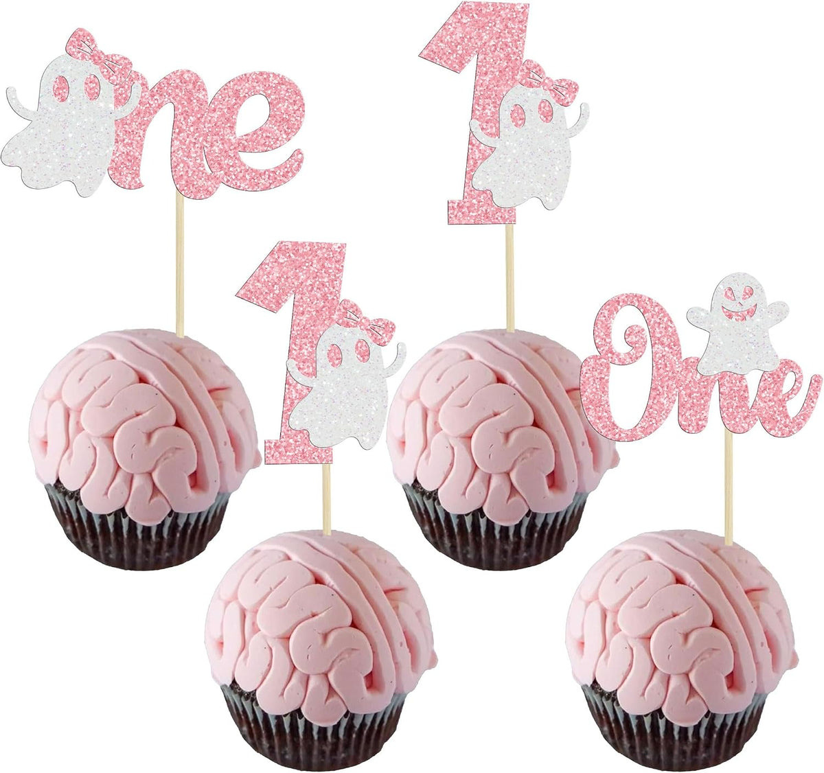 Gyufise Halloween baby shower cupcake toppers with Oh Baby ghost designs on picks - view 3