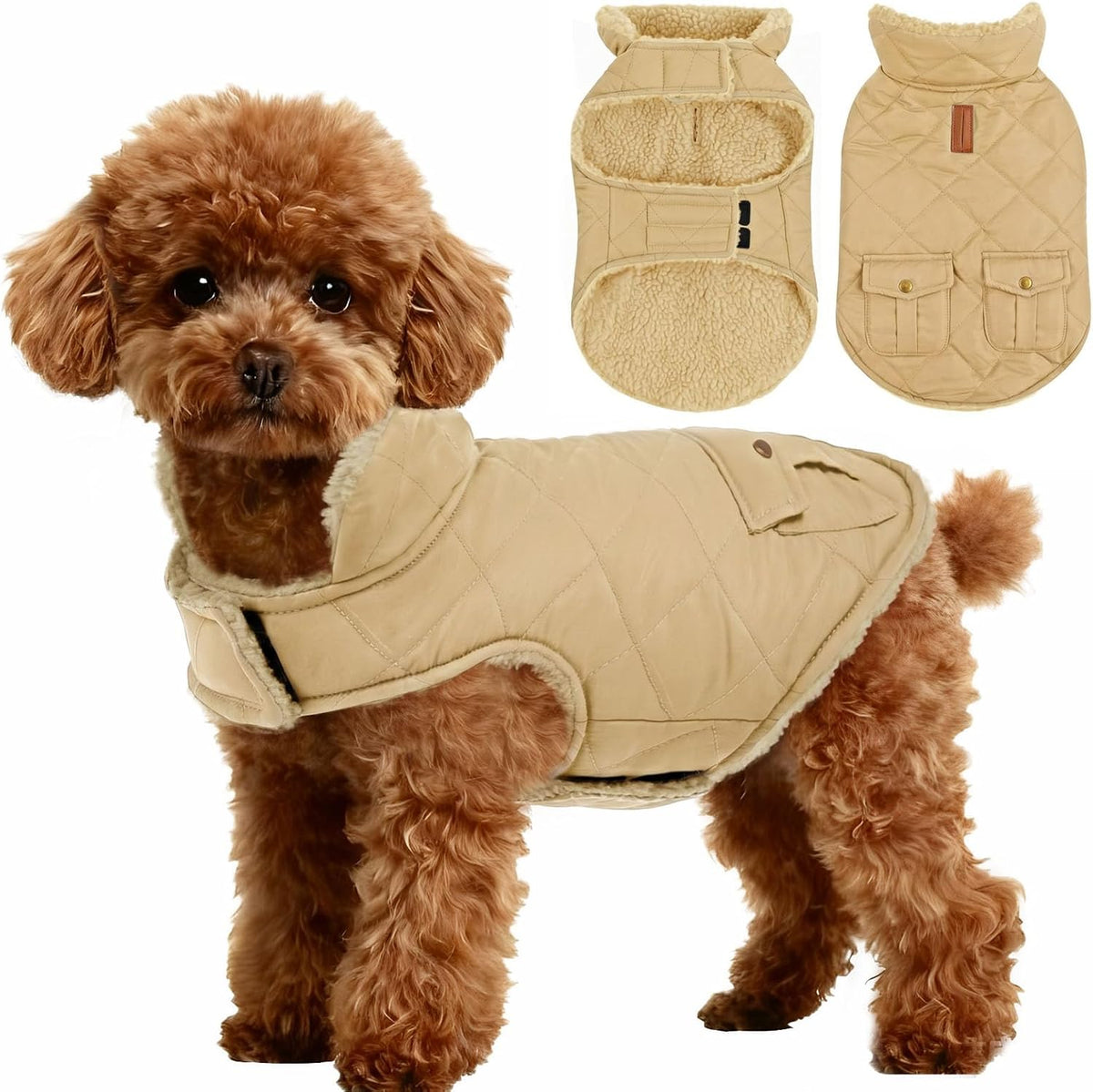 ASENKU Dog Winter Coat, Thick Plush Fleece Lining Dog Jacket with Pockets – Essentials for Dogs - Small / LightCoffee