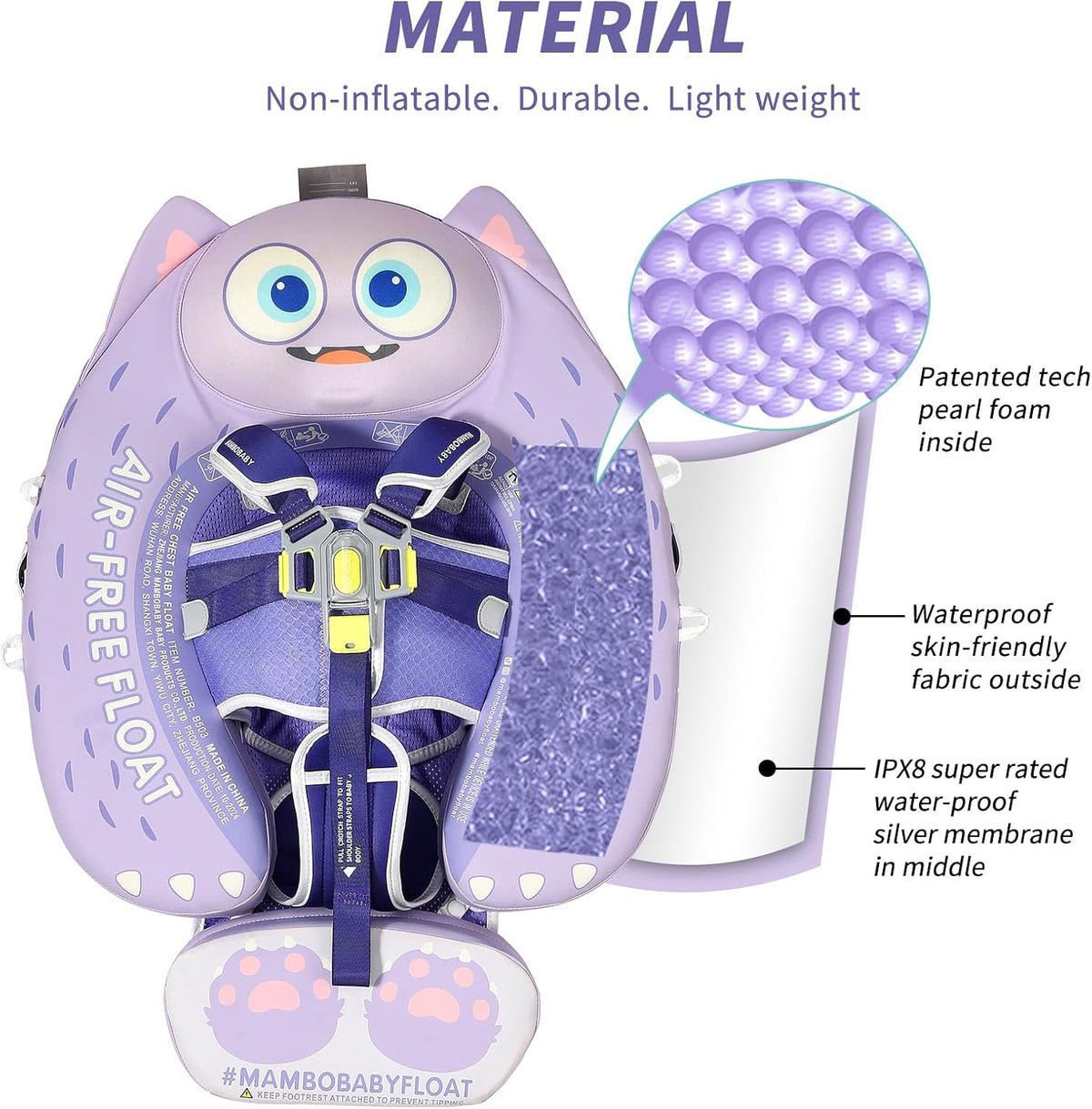 Mambobaby Float with Canopy Size Improved Non Inflatable Infant Baby - Monster Purple - image 2