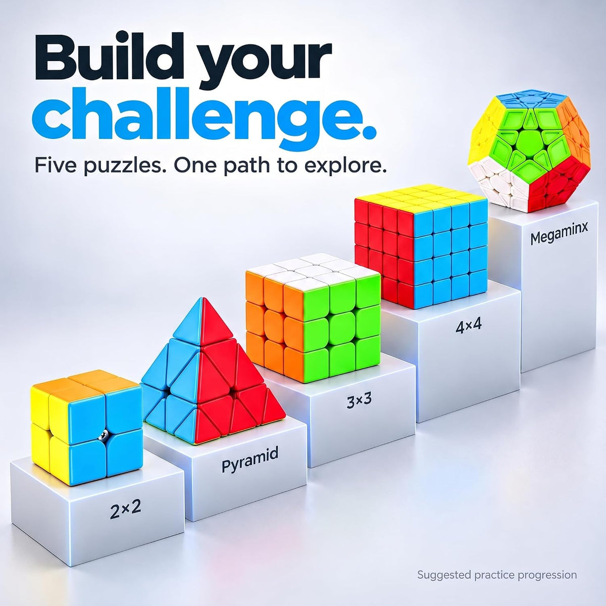 AuntyFey 5 pack speed cube set with 2x2, 3x3, 4x4, Megaminx and pyramid cube - view 8