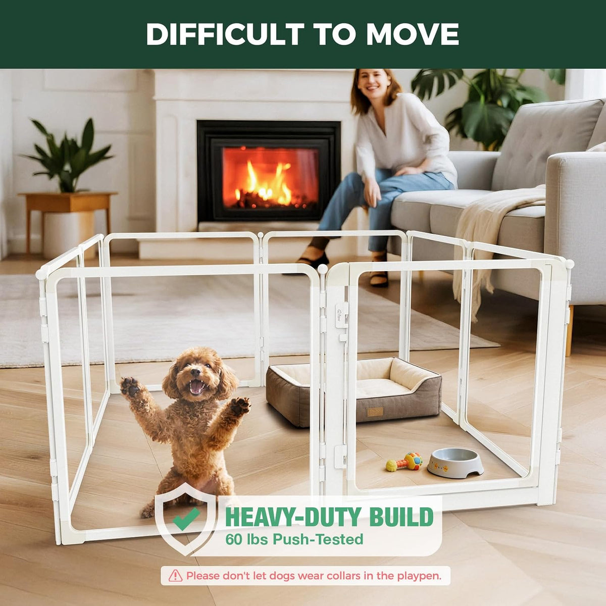 FXW AuraSpace Pro Clear Acrylic Indoor Dog Playpen, 32" H - White / 24"H / 7 Panels + 1 Gate - image 3