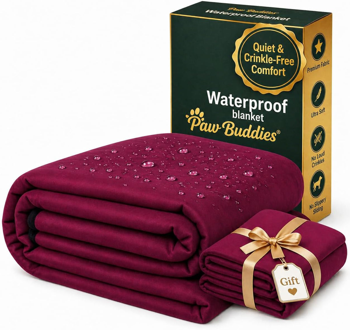 Paw Buddies Waterproof Blanket King Size 80"x90" for Dogs, Pets - Burgundy