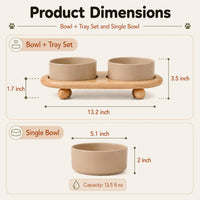 Cat Bowls Set of Two, 5.1” Ceramic Cat Food Bowls - Greige / 2 Bowls+Tray - 5.1" - image 2